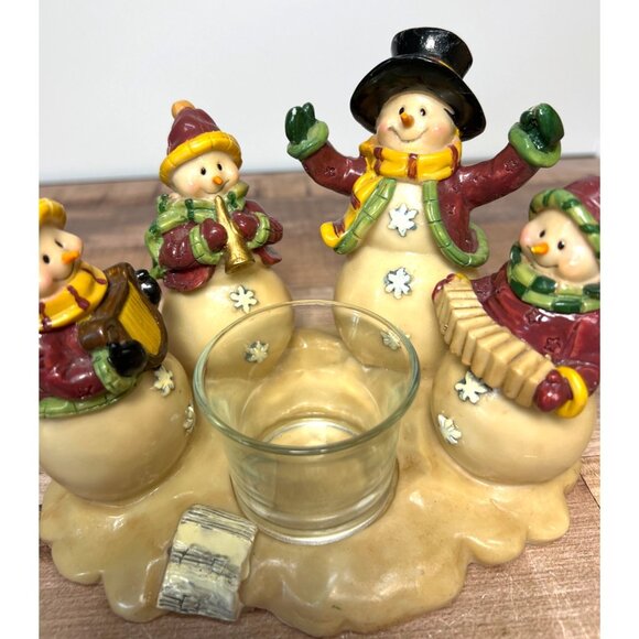 Charming Snowman Musical Ensemble Candle Holder Ceramic Decor - Picture 2 of 6